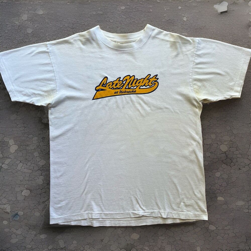 Vintage Late Night at Nebraska Shirt XL White 90s Cornhuskers University Comedy